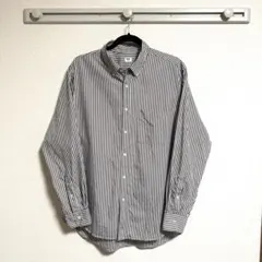 UNIQLOブロードシャツ　白×ブラウン（ストライプ部分がブラウン）サイズXL