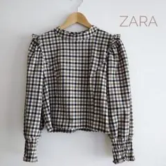 ザラ ZARA ☆チェック フリル ブラウス M