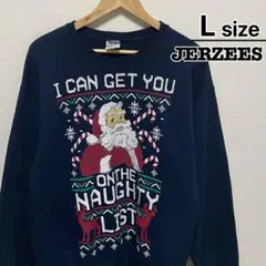 JERZEES　スウェット　L　ネイビー　プリント　サンタクロース　クリスマス