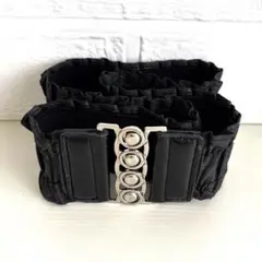 黒 ギャザー入り ベルト メタルバックル