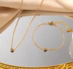 ネックレスとブレスレット ★2セット★お得 サージカルステンレス 一粒czダイヤ