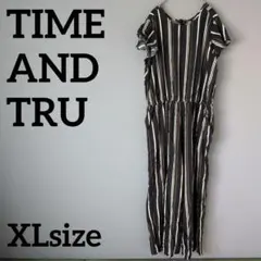 TIME AND TRU XL ストライプ 半袖オールインワン 春夏 個性的