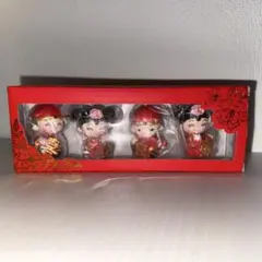 中華風 ミニフィギュア 4体セット 新郎新婦 婚礼衣装 中国 インテリア　可愛い