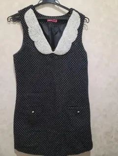 黒と白の水玉模様 ノースリーブミニワンピース