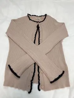 mystic ピンクベージュ リブ編み 長袖 カーディガン