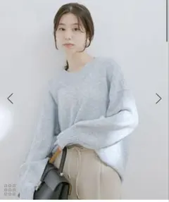 ライトブルー ニット　セーター Fサイズ ビス　Ｖネック　コットン　サマーニット