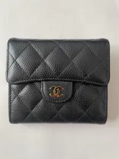CHANEL キャビアスキン 三つ折り財布 ブラックのサムネイル