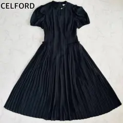 【美品】22ss　近年　セルフォード　プリーツデザインシフォンワンピース　黒　S