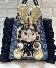 コヤンイサムチョン　ファーフリルトートバッグ　ヒョウ柄マンドゥちゃん