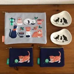 KALDI　カルディ　猫柄ティートレイ　ニャンコーヒー　ポーチセット