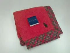 ラルフローレン・タオルハンカチ（赤ｘ縁チェック）