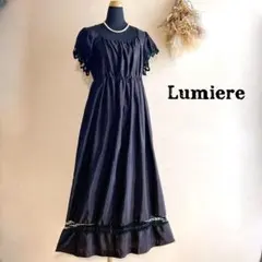 【未使用】ルミエール 定価2万 フレアスリーブ ギャザーワンピース レース 黒M