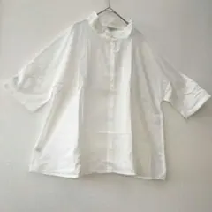 サマンサモスモス【M】スタンドカラー半袖シャツ 白 綿100% ゆったり 美品