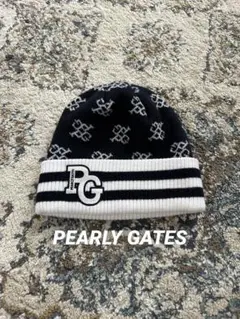 美品✨PEARLY GATES ロゴ ニット帽 ネイビー×ホワイト