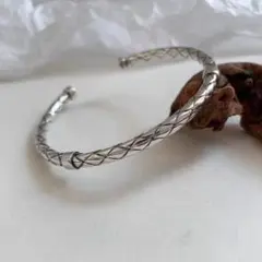 メンズ バングル ヴィンテージ 細め アンティーク 腕輪 シルバー 編み込み