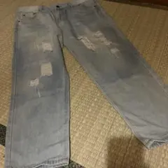 ダメージ加工 ライトブルー デニムパンツ