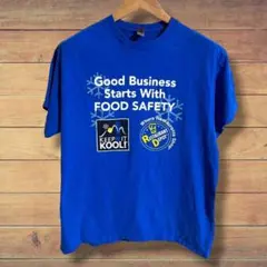 00s ギルダン 企業物 Tシャツ 青 XL相当 L 希少 1点物 両面ロゴ