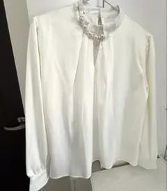 【試着のみ美品】パール付きブラウス L ホワイト フォーマル セレモニー
