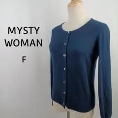 MISTY WOMAN　長袖　ニットカーディガン　F　ネイビー　ビジューボタンのサムネイル