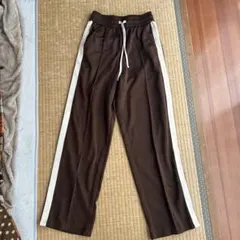 ブラウン サイドストライプ ワイドパンツ