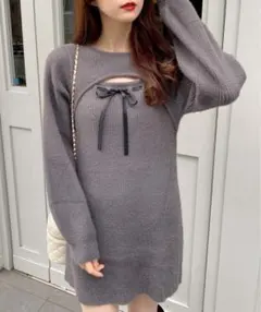 INGNI フェザーデコルテオープンニットワンピース