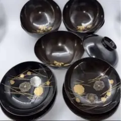 漆器風蓋付き椀 5客セット 金彩蒔絵のサムネイル