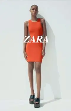 【新品】ZARA カットアウトワンピース ミニ丈 ニット オレンジ