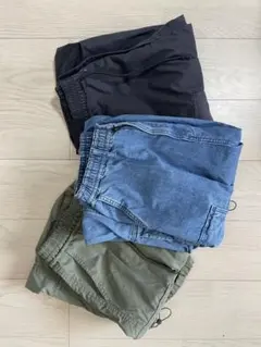 GU カーゴパンツ 3点セット ブラック デニム カーキ