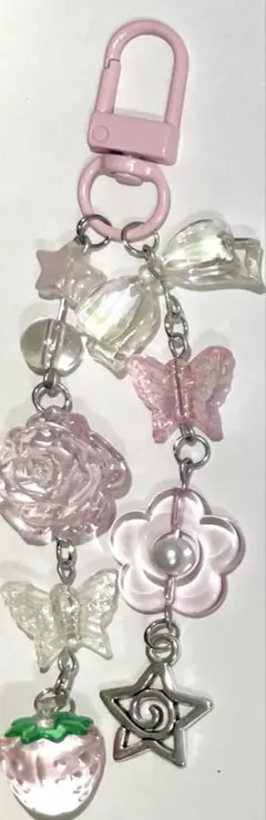 ハンドメイド ビーズ キーホルダー ストラップ ピンク Y2K