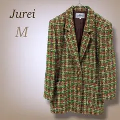 ジュレイ ツイード テーラードジャケット 金ボタン 総柄 ウール混 レトロ 9号