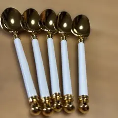 Noritake アルミナスプーン 5本セット ゴールド×ホワイト