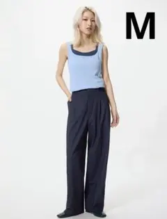 ユニクロ タックワイドパンツ ネイビー M UNIQLO
