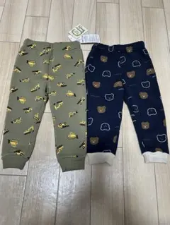 裏起毛ズボン2点セット　ショベルカーズボン　くま柄ズボン