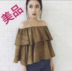 MURUA トップス オフショル ブラウス オフショルダー チェック柄 フリルのサムネイル