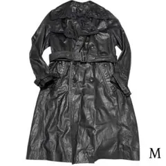 【vintage】牛革 本革 マキシ丈カウレザートレンチコート ブラック M