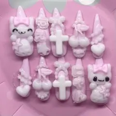 地雷系 量産型 姫系 ハンドメイド ネイルチップ 平成女児