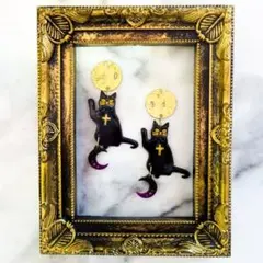 月に願いを　黒猫とお月さま　ピアス　イヤリング　ねこ　cat　三日月　満月