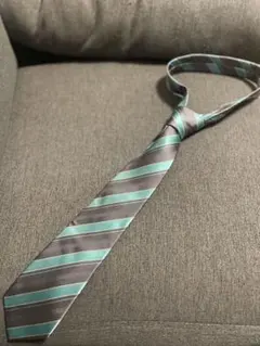 LES MUES シルク100% ストライプネクタイ　ターコイズ　ダークグレー