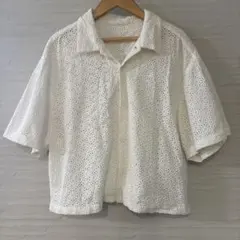 mizuiroind レース 半袖 刺繍 ブラウス ホワイト エンブロイダリー 