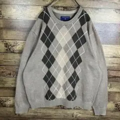7256 古着　ニットセーター　総柄　柄ニット　メンズ　アーガイル柄　XL