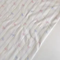 60数cotton生地（ダブルストライプ×リボン柄）