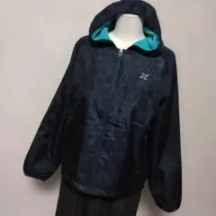 葉柄ネイビー フード付きジャケット裏 フリース