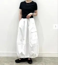 ホワイト バルーン カーゴスカート ロング丈