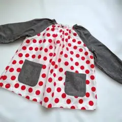 【12/16までの出品】110サイズ＊赤ドット×こげ茶色長袖スモック