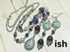 【A116】ishブルーサンドストーン・AAラピスラズリネックレス＆ピアス