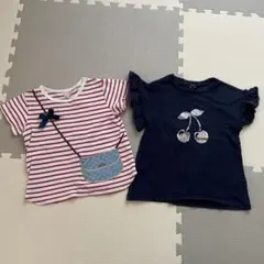 プティマイン　ストライプ、ネイビーフリルTシャツセット　120センチ