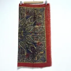 大判 スカーフ ペイズリー柄 赤 ゴールドラメ 正方形 フリンジ付き