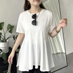 prose verseレディース ペプラム 半袖Tシャツ ホワイト Mサイズのサムネイル