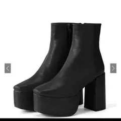 スクエアトゥ太ヒールショートブーツ