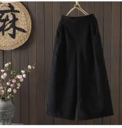 新品 ハイウエスト ゆったり コーデュロィ ワイドパンツ 無地 通勤 シンプル